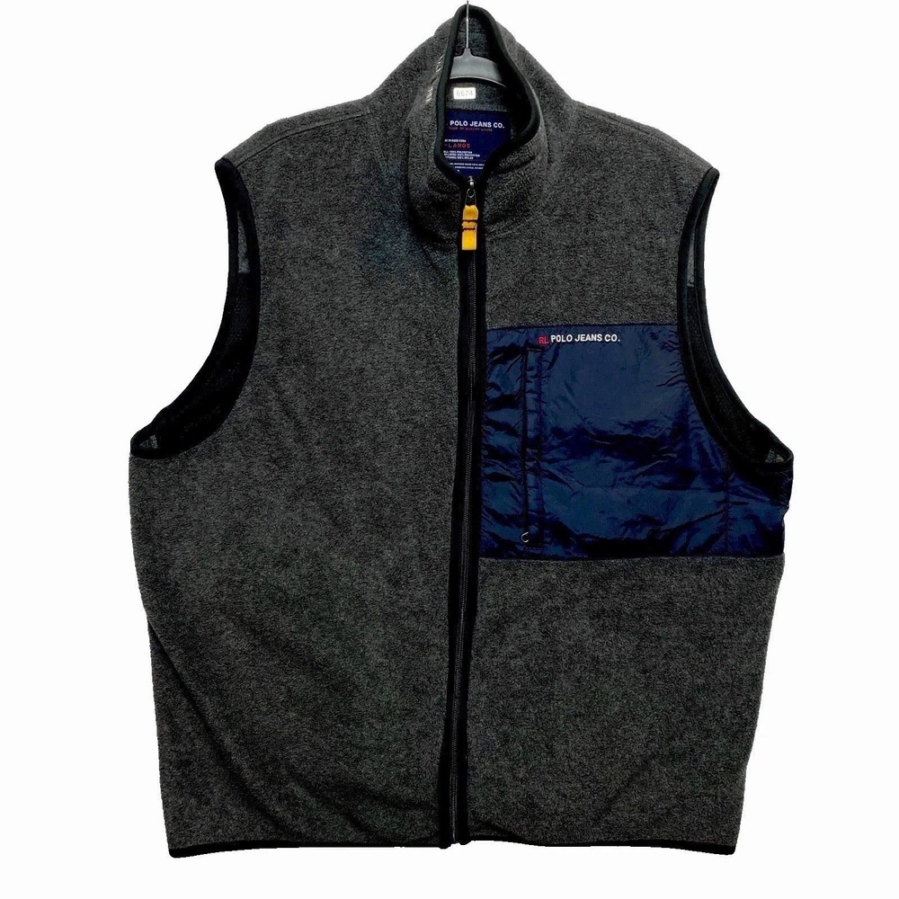 Polo Ralph Lauren Fleece Vest Mens XL Gray Tuckable Zip Up